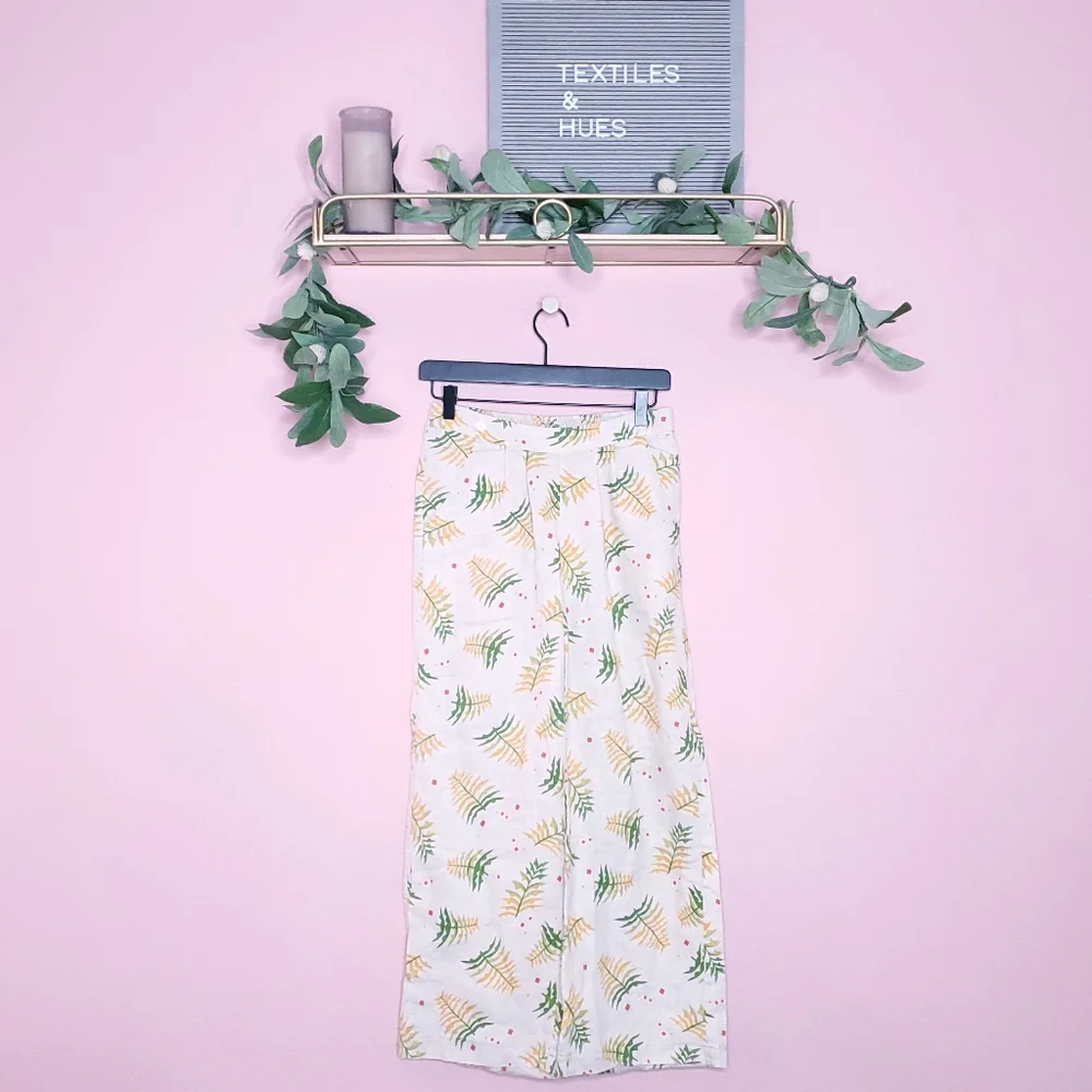 Anthropologie Lilka Linen Tropical Leaf Wide Leg Lounge Pants - Picture 2 of 13